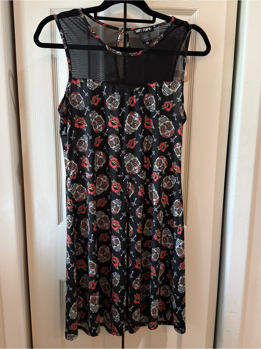 Hot Topic Black Dress with Red and Cream Sugar Skull Print